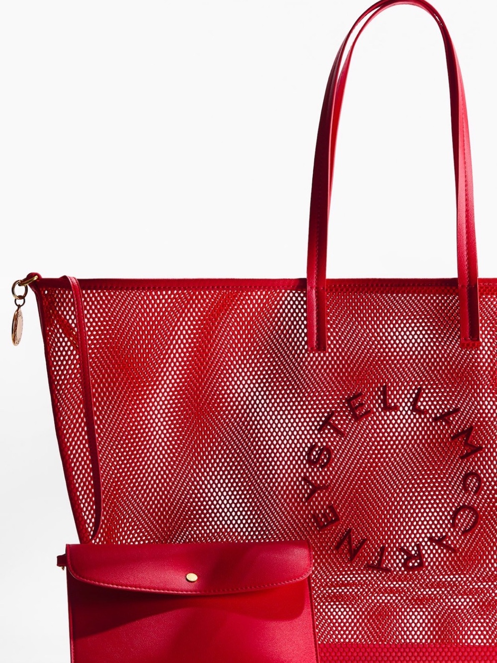 H&M Red Perforated Tote Bag with Matching Pouch